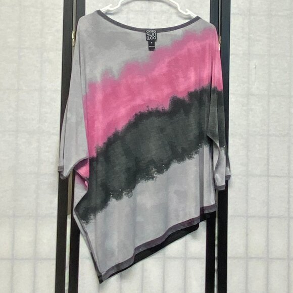 Clara Sun Woo Ombre ¾ Dolman Sleeve Boat Neck Asymmetrical Top Pink Grey Black M - Picture 6 of 11